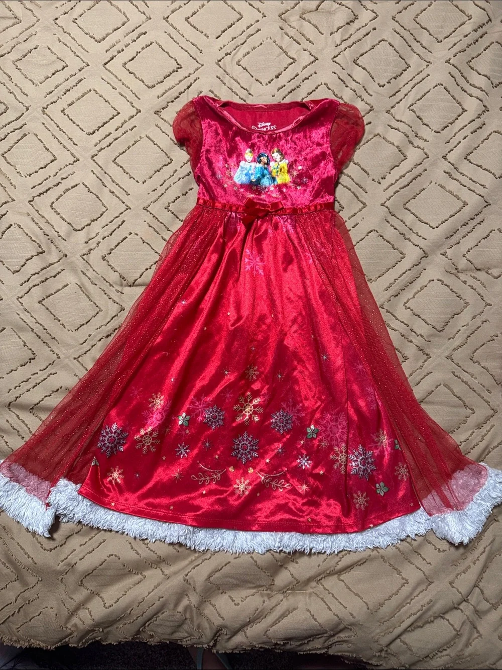Disney Red Sparkle Princess Nightgown with Snowflake Details